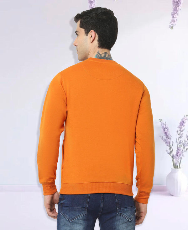 HiFlyers Mens Orange Slim Fit Solid Cotton Fleece Sweatshirt