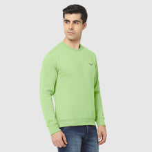 Hiflyers Men Slim Fit Solid Cotton Fleece Sweatshirt -Pista Green