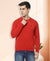 HiFlyers Mens Red Slim Fit Solid Cotton Fleece Sweatshirt