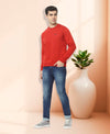 HiFlyers Mens Red Slim Fit Solid Cotton Fleece Sweatshirt