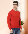 HiFlyers Mens Red Slim Fit Solid Cotton Fleece Sweatshirt