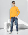 HiFlyers Mens Yellow Slim Fit Solid Cotton Fleece Sweatshirt