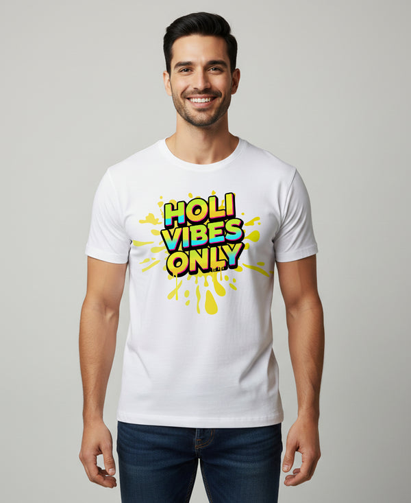 T.T. Men Holi Printed | Half Sleeves | Cotton Blended T-Shirts For Men | Regular Fit | White(Non-Returnable | Non-Exchangeable Item)