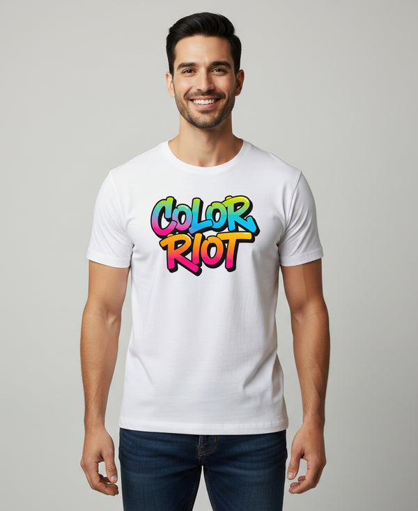 T.T. Men Holi Printed | Half Sleeves | Cotton Blended T-Shirts For Men | Regular Fit | White(Non-Returnable | Non-Exchangeable Item)
