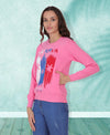 HiFlyers Women Pink Regular Fit Printed Round Neck Sweatshirt