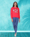 HiFlyers Women Red Regular Fit Printed Round Neck Sweatshirt