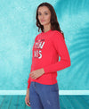 HiFlyers Women Red Regular Fit Printed Round Neck Sweatshirt