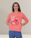 HiFlyers Women Coral Regular Fit Printed Round Neck Sweatshirt