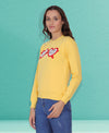 HiFlyers Women Yellow Regular Fit Printed Round Neck Sweatshirt