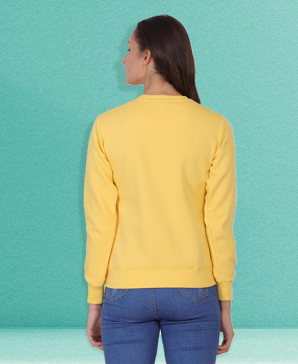 HiFlyers Women Yellow Regular Fit Printed Round Neck Sweatshirt