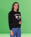 HiFlyers Women Black Regular Fit Printed Round Neck Sweatshirt