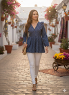 Blue cotton butterfly top