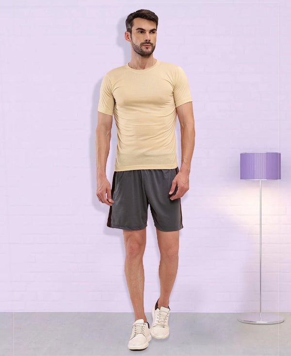 T.T Mens Regular FitPoly Jersey Round Neck Half Sleeve T-Shirt- Ivory