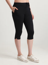 T.T. Women Regular Fit Poly Jersey Solid Capri -Black