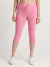 T.T. Women Regular Fit Poly Jersey Solid Capri -Pink