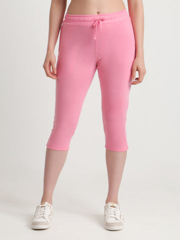 T.T. Women Regular Fit Poly Jersey Solid Capri -Pink