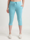 T.T. Women Regular Fit Poly Jersey Solid Capri -Turquoise