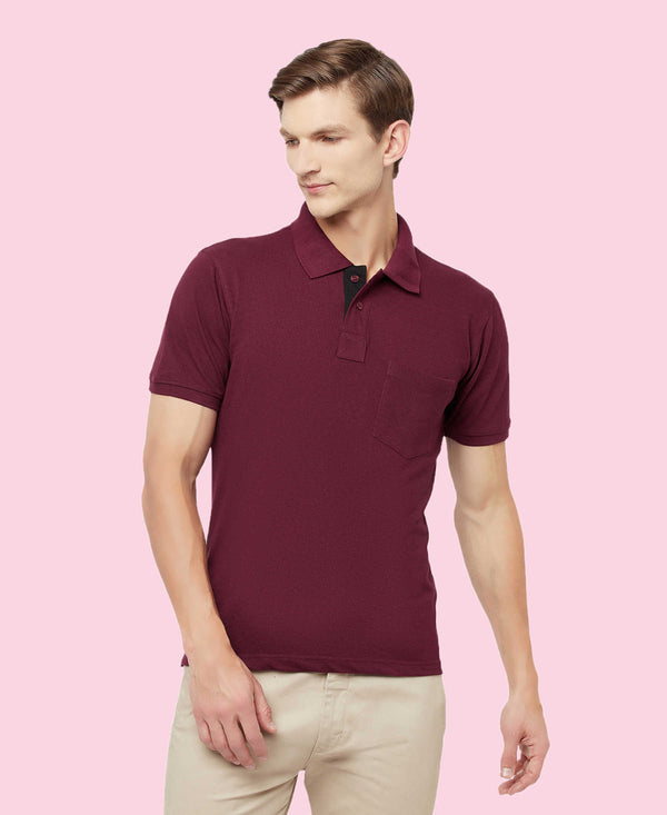 HiFlyers Men'S Solid Tshirts With Pocket Maroon