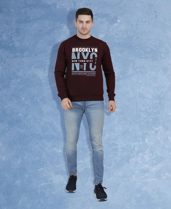 HiFlyers Mens Maroon Slim Fit Printed Round Neck Sweatshirt