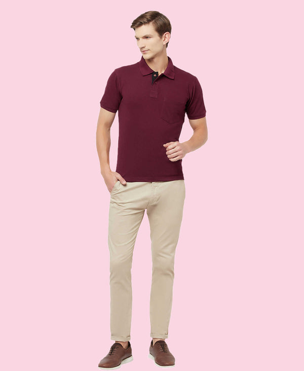 HiFlyers Men'S Solid Tshirts With Pocket Maroon