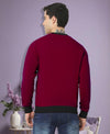 HiFlyers Men Slim Fit Cotrast Rib Cotton Fleece Round Neck Sweatshirt -Maroon