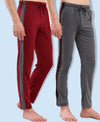 T.T. Men Regular Fit Poly Jersey Cut And Sew Trackpant Pack Of 2-Grey-Maroon