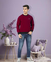 HiFlyers Men Slim Fit Cotrast Rib Cotton Fleece Round Neck Sweatshirt -Maroon