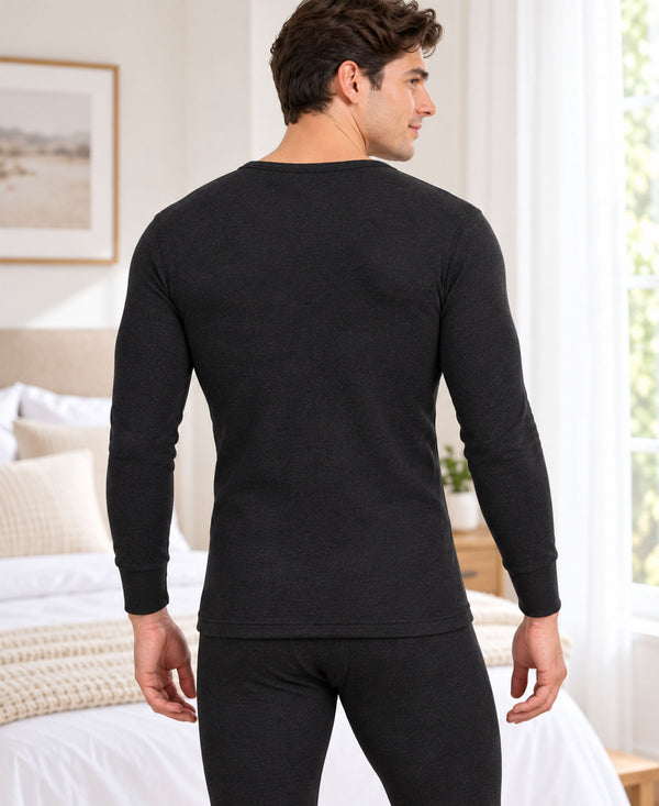 T.T. Men Regular Fit Cotton Rich With Elastomeric Finish Thermal Top Pack Of 2-Black