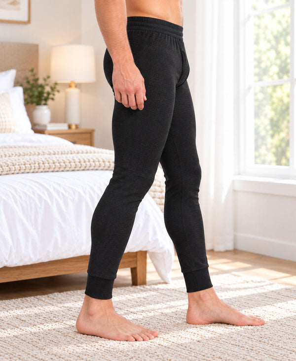 T.T. Men Regular Fit Cotton Rich With Elastomeric Finish Thermal Trouser Pack Of 2-Black