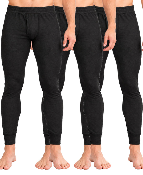 T.T. Men Regular Fit Cotton Rich With Elastomeric Finish Thermal Trouser Pack Of 3-Black