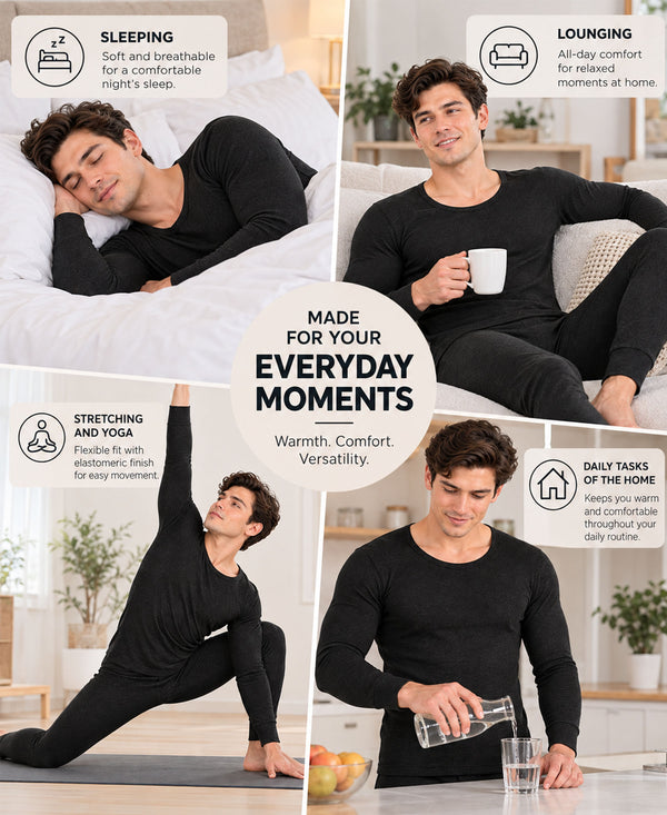 T.T. Men Regular Fit Cotton Rich With Elastomeric Finish Thermal Top Pack Of 2-Black
