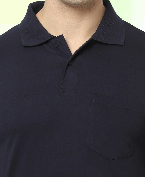 T.T. Men'S Solid Sinker Polo Tshirts With PocketNavy