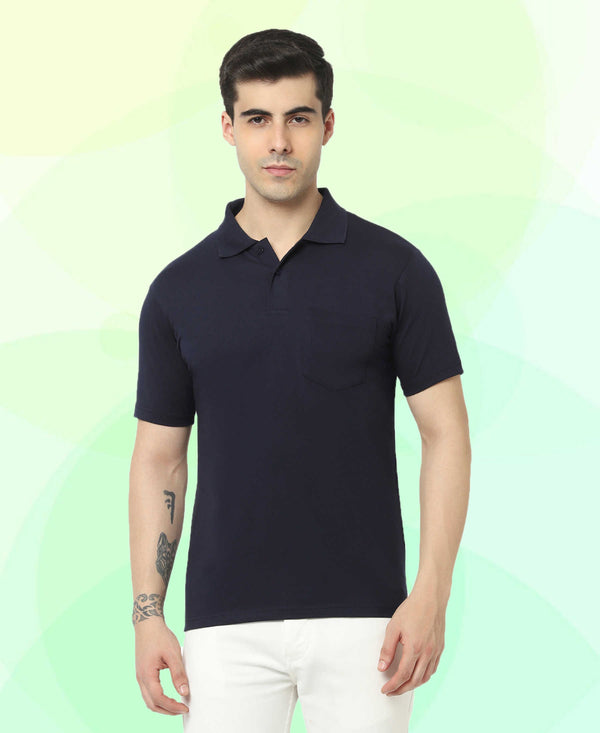 T.T. Men'S Solid Sinker Polo Tshirts With PocketNavy