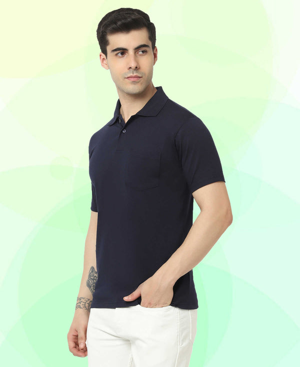T.T. Men'S Solid Sinker Polo Tshirts With PocketNavy