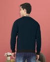 HiFlyers Men Slim Fit Cotrast Rib Cotton Fleece Round Neck Sweatshirt -Navy