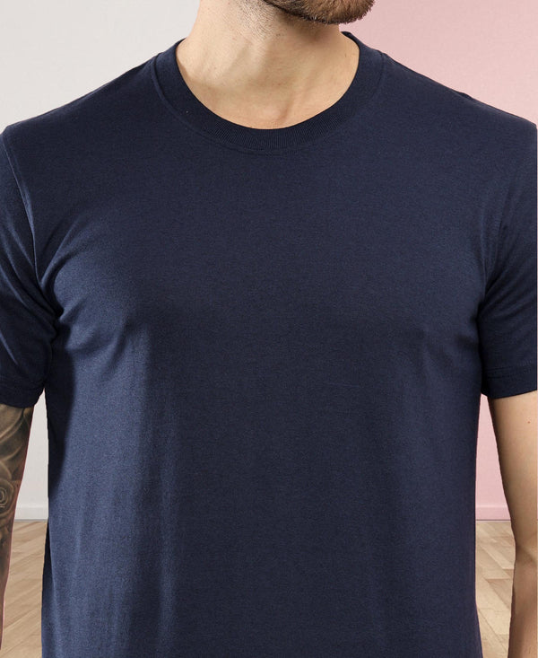 T.T. Men Eco Friendly (Cotton Rich) Recycled Fabric Solid Round Neck Regular Fit Navy