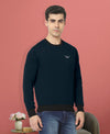 HiFlyers Men Slim Fit Cotrast Rib Cotton Fleece Round Neck Sweatshirt -Navy