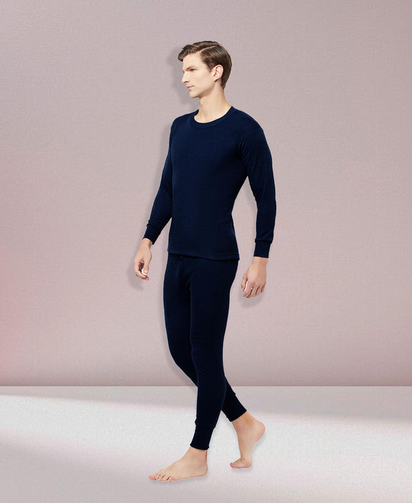 T.T. Men Regular Fit Hotpot Dyed Cotton Fleece Heavy Winter Thermal Trouser -Navy
