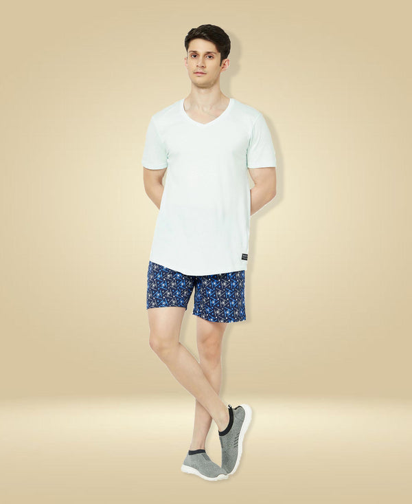 T.T. Mens Cotton Regular FitPrinted Bermuda Shorts With ZipperNavy-Grey