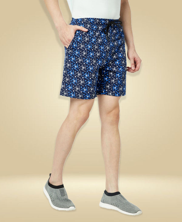 T.T. Mens Cotton Regular FitPrinted Bermuda Shorts With ZipperNavy-Grey