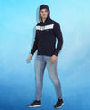 HiFlyers Mens Navy-White Regular Fit Printed Sweatshirt With Hood And Zipper