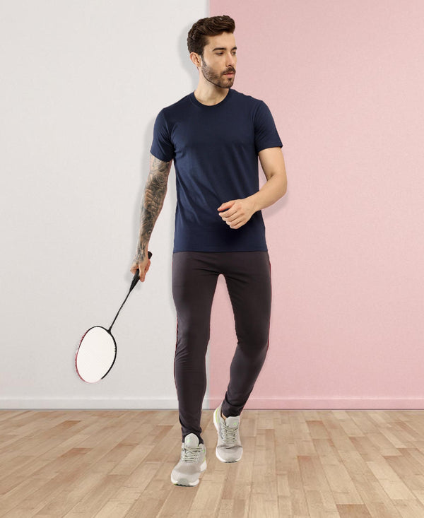 T.T. Men Eco Friendly (Cotton Rich) Recycled Fabric Solid Round Neck Regular Fit Navy