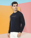 HiFlyers Men Slim Fit Slogan Printed Cotton Fleece Sweatshirt -Navy