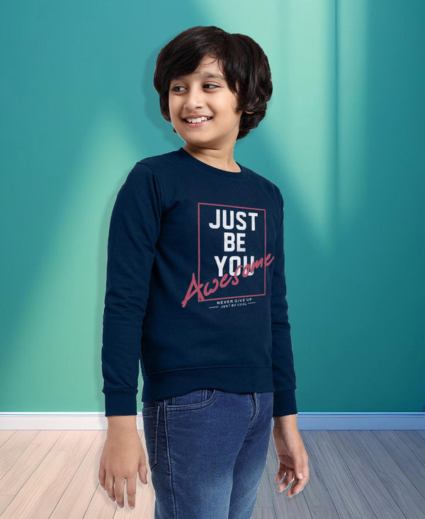 HiFlyers Boys Regular Fit | Premium Cotton Fleece |Full Sleeves|Round Neck|Trendy Winter Wear| Sweatshirts For Boys And Girls -Airforce