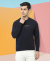 HiFlyers Men Slim Fit Slogan Printed Cotton Fleece Sweatshirt -Navy