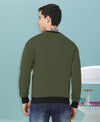 HiFlyers Men Slim Fit Cotrast Rib Cotton Fleece Round Neck Sweatshirt -Olive