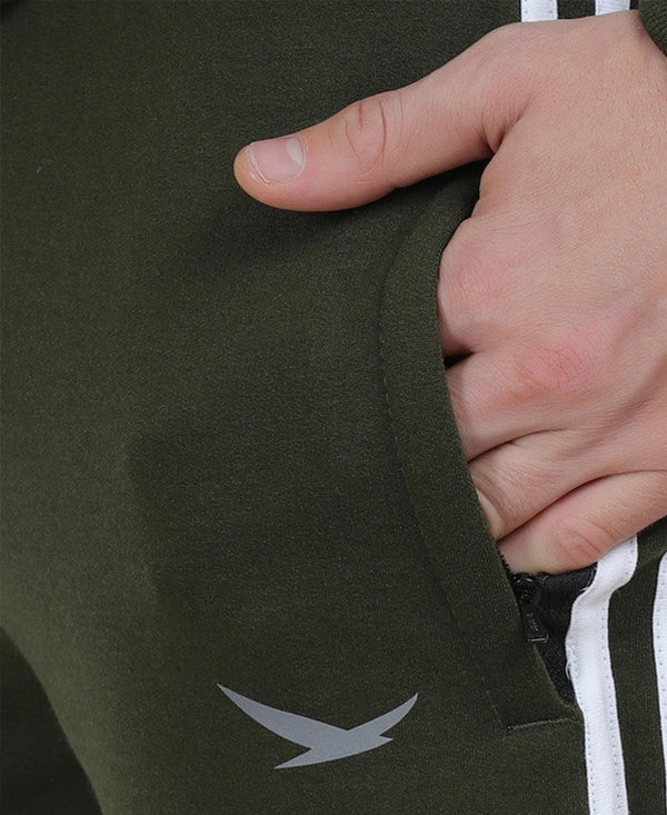HiFlyers Mens Olive Regular Fit Solid Fleece Tracksuit