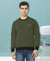 HiFlyers Men Slim Fit Cotrast Rib Cotton Fleece Round Neck Sweatshirt -Olive