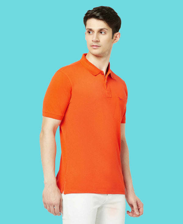 HiFlyers Men'S Solid Regular Fit Polo T-Shirt With Pocket -Orange