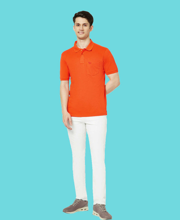 HiFlyers Men'S Solid Regular Fit Polo T-Shirt With Pocket -Orange